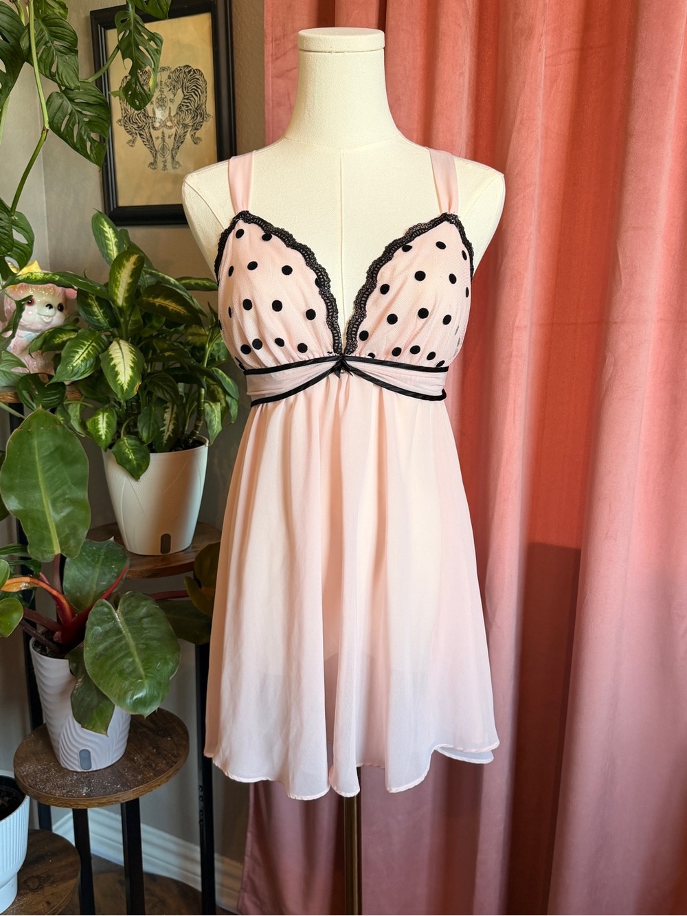 Vintage Avon Pink Polka Dot Babydoll Nightdress